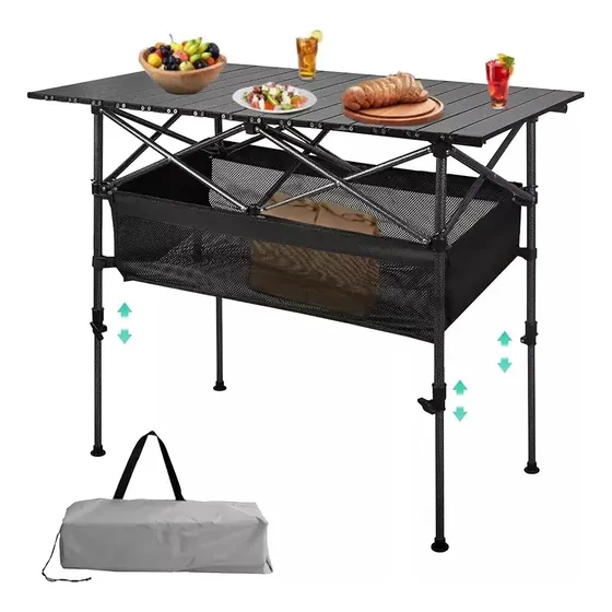Mesa De Exterior Malltradecl Mesa Plegable Camping De Acero Color Negro