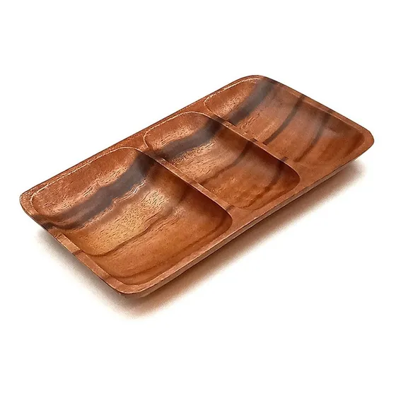 Copetinero Rectangular Para Picada De Madera 3 Divisiones Color Marrón