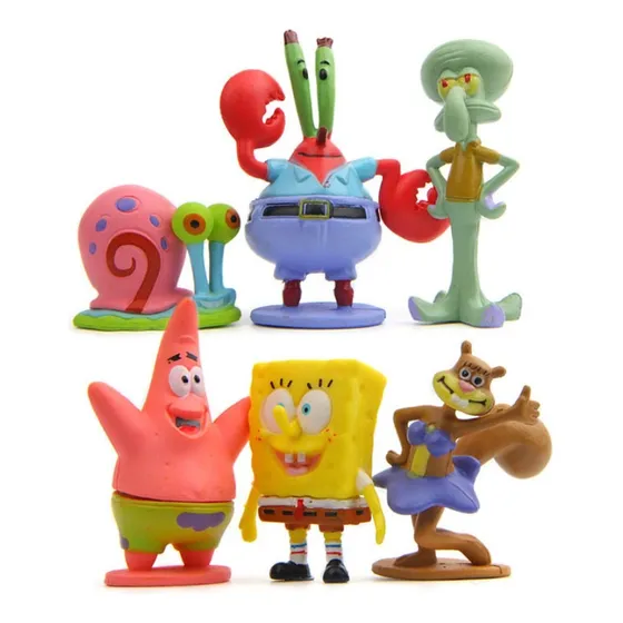 Bonecos Bob Esponja Turma Conjunto 06 Unidades Mini 3-6,5cm