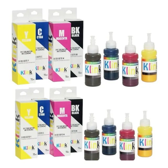 Pack 8 Tintas Sublimar Sublimación Klink 70 Ml Cmyk Negro Negro