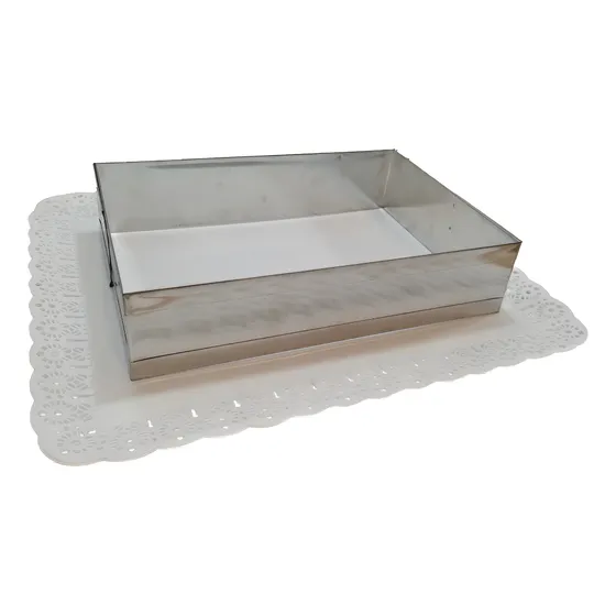 Molde Chocotorta Base Bandeja Rectangular Repostería Blanco Y Plateado