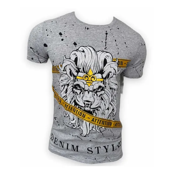 Playera Hombre Leon En Pedrería Con Franjas Slim Fit Premium