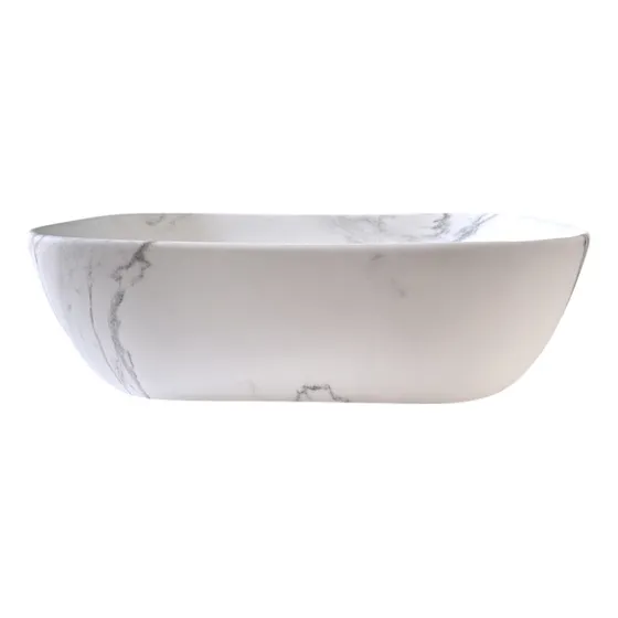 Bacha De Baño Blanca Marmolada Mate Oval
