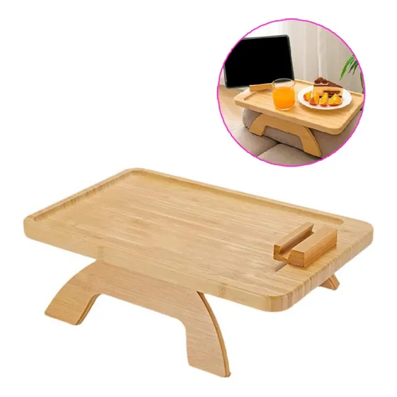 Mesa Auxiliar Sillon Bandeja Apoya Brazo Porta Celular Bambu