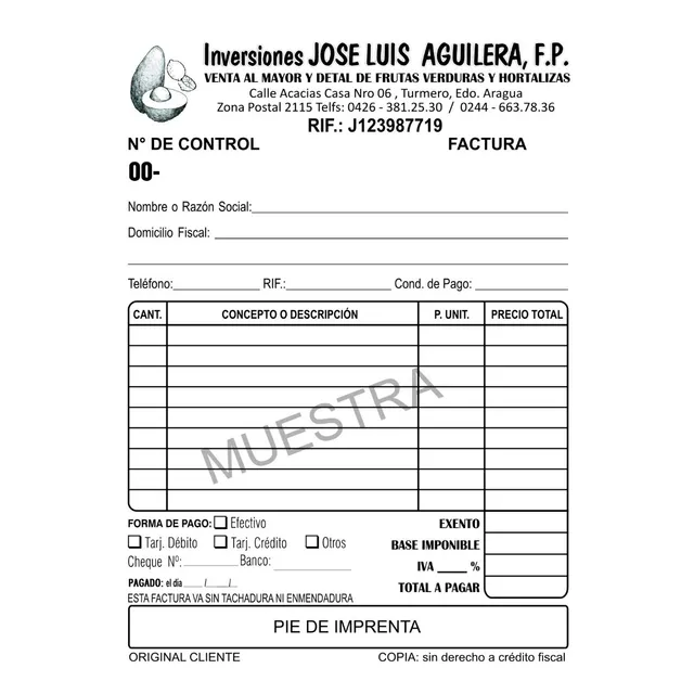 10 Talonarios De Factura 1/4 Carta 1 Orig. Y 1 Cop. Seniat
