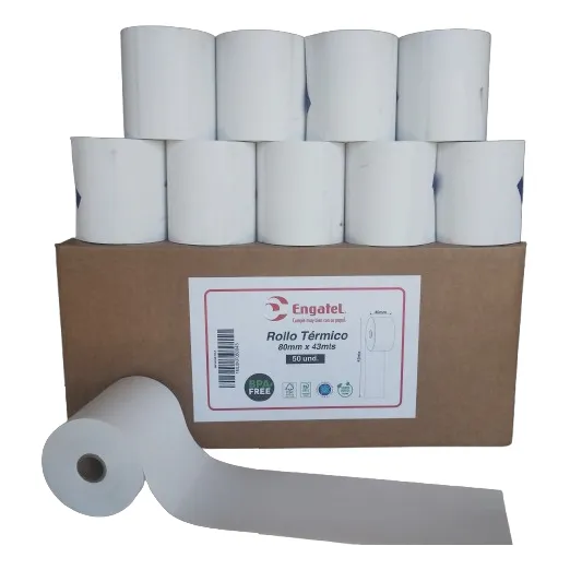 50x Rollo Papel Térmico Engatel 80x80 43m 80 Grs Máquina Color Blanco
