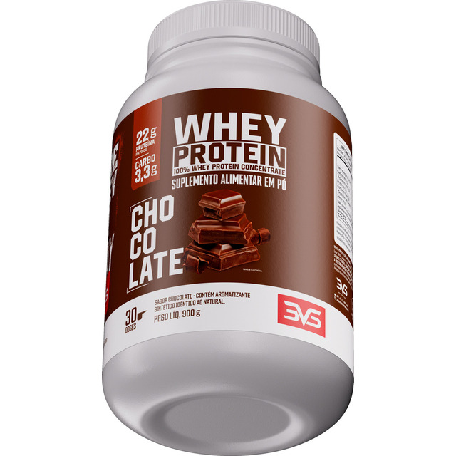100% Whey Protein Concentrado 900g Sabor: Chocolate - Proteína 100% Pura - 3vs Nutrition 100% Whey Protein Concentrado 900g Sabor: Chocolate - Proteína 100% Pura - 3vs Nutrition