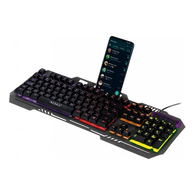 Teclado Gamer Metalico K568 Luz Rgb Con Soporte Celular Dimm Color Negro