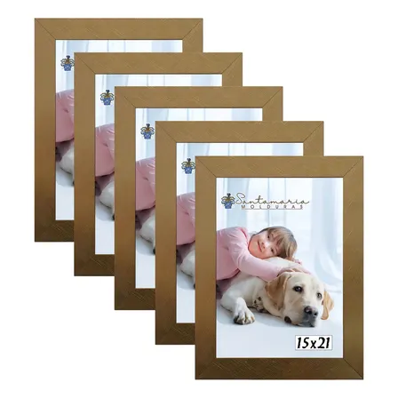 Kit 5 Porta Retrato 15x21 A5 Atacado Foto Moldura Dourado Liso