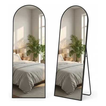 Espelho Oval Base Reta Arco Chão Parede Moldura Preto 162x52 Preto