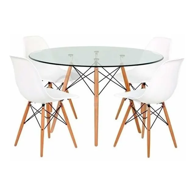 Juego De Comedor 4 Puestos Vidrio Mesa 80 Cm Eames