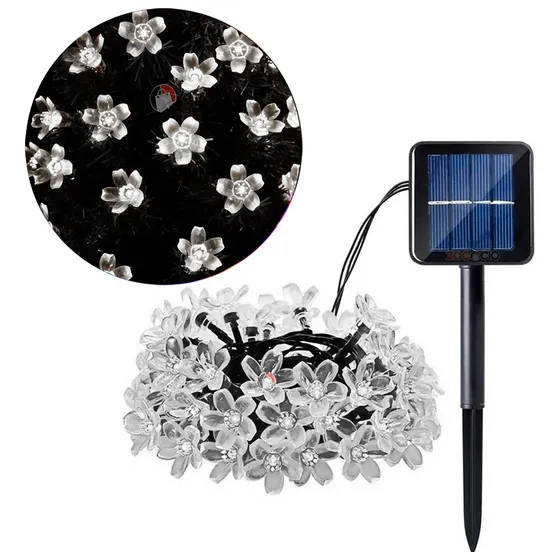 Instalación Navideña De Flores Con Panel Solar Guirnalda Led