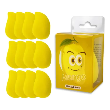 Kit 12 Esponjas Manga Rosto Facial Maquiagem Base Make Box Amarelo Média