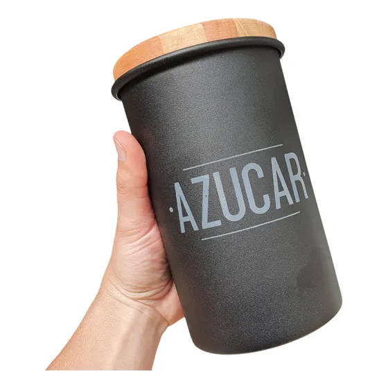 Azúcar Ó Yerba Tarro Lata Tapa Madera Deco Cocina X Unidad