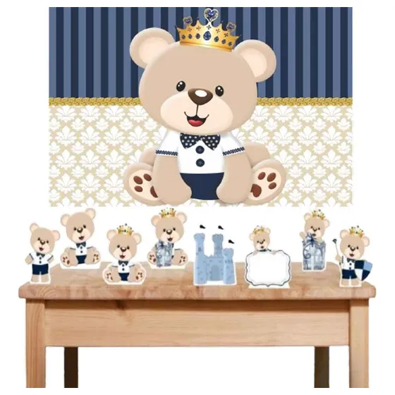 Kit Painel + Display Festa Urso Príncipe Chá De Bebê 