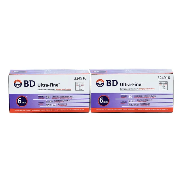 Jeringa De Insulina Bd Ultra-fine 30 Ui 6mm (200 Unidades) Capacidad En Volumen 0.3 Ml
