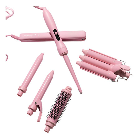 Set Plancha Rizador Waflera Ferro Cepilllo Beauty Creations Color Rosa Set Plancha Rizador Waflera Ferro Cepilllo Beauty Creations Color Rosa