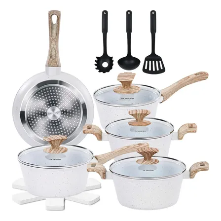 Jogo De Panelas Antiaderente Cerâmica Indução Gas 13 Peças Baunilha