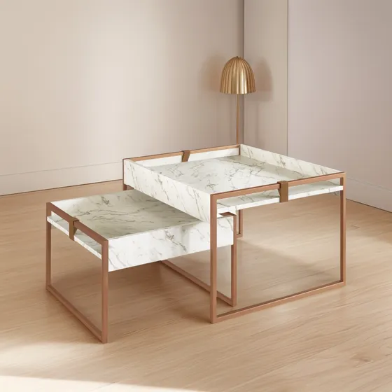 Mesa De Living Centro Ratona Hierro Y Madera Conjunto- Berna
