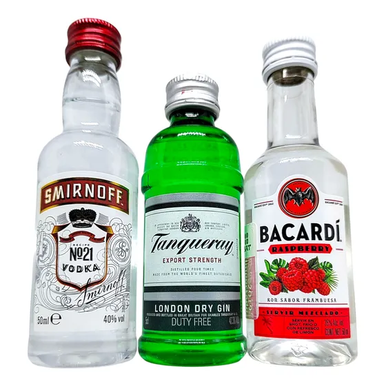 Bacardí Raspberry Tanqueray Smirnoff Mini 50ml Paquete 12pza