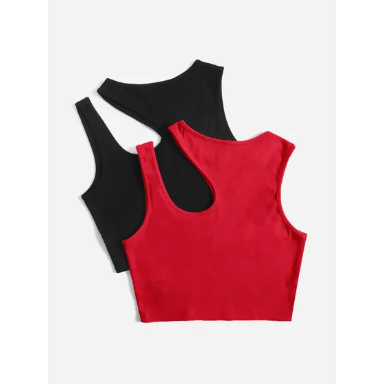 Top Tank Rojo De Cuello Asimétrico Unicolor Para Mujer L