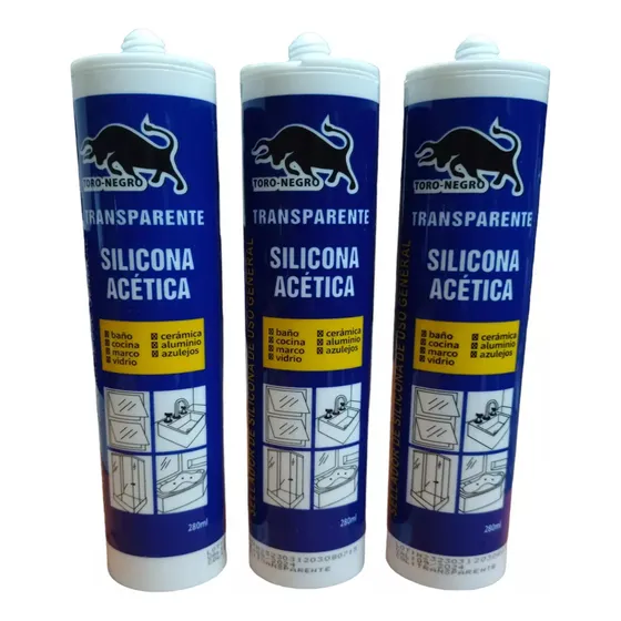 Silicona Acetica Transparente Sellante Tubo 280ml Pak 3unid