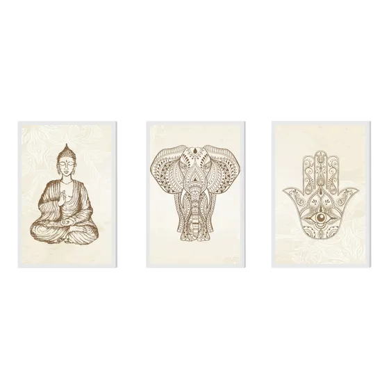 3 Cuadros Buda Decorativos 30x20cm Simil Marco Decofactory