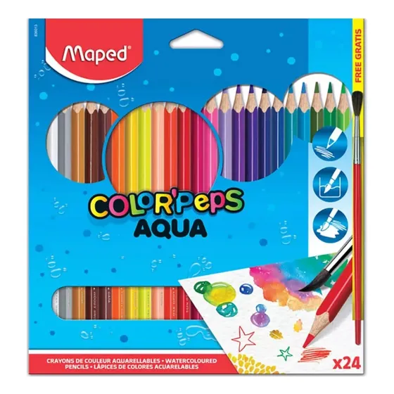 Lápis De Cor 24 Cores Aquarelável + Pincel De Madeira Maped