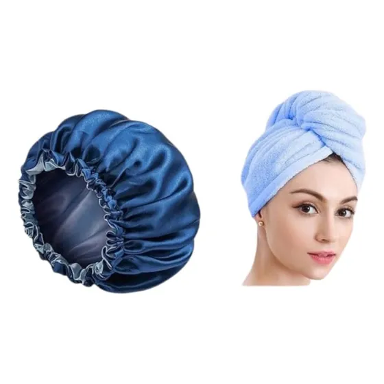Kit Gorro Satín Y Toalla De Microfibra Tipo Turbante 