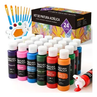Kit De Pintura Acrílica 24 Colores 60 Ml Y Oleo Pincel 10pzs