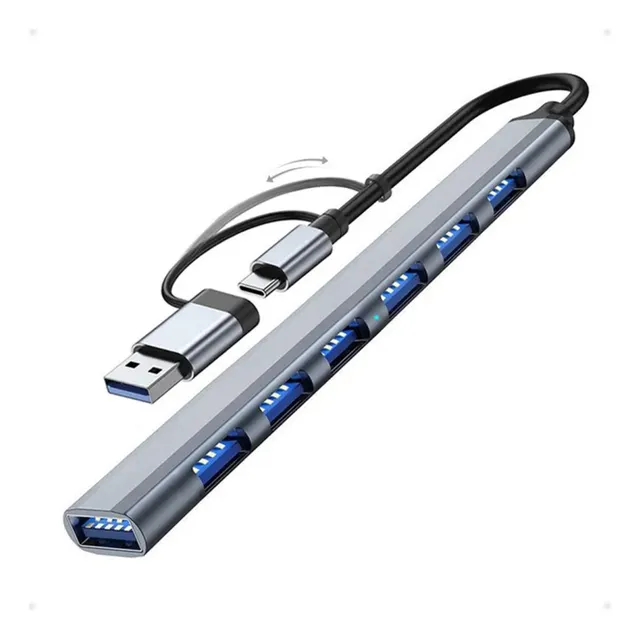 Hub Adaptador 7 En 1 Multipuerto Usb 3.0 Y Tipo C Ultra Rapido 480mbps/5gbps En Aluminio - Otec