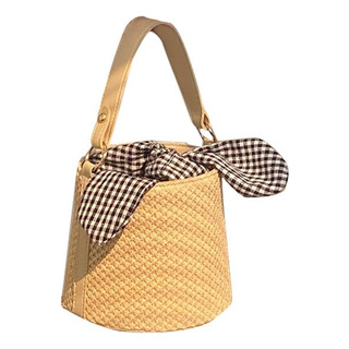 Bolso Bandolera De Tejido Liso Con Forma De Cubo De Paja Bolso Bandolera De Tejido Liso Con Forma De Cubo De Paja
