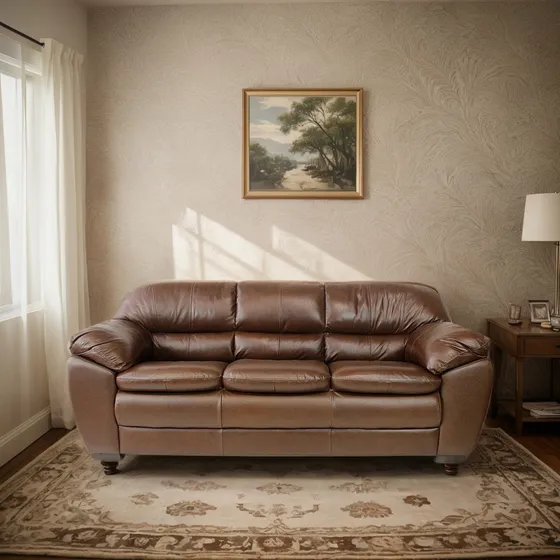 Sillón Sofá Gucci Cuero Natural 3 Cuerpos Living, Oficina