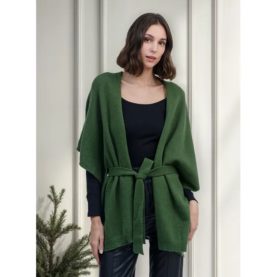 Capa Abierta Con Cinturón De Lana Lurex Guinda