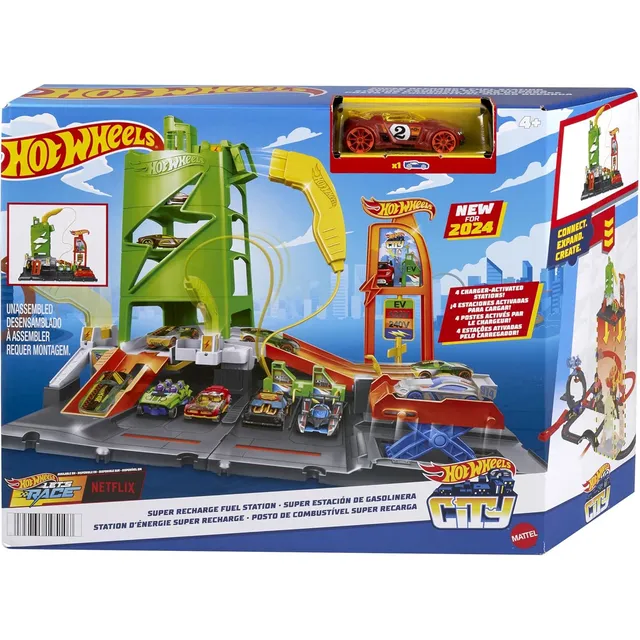 Hot Wheels City Track Estacion De Gasolina Con Cargadores Ev