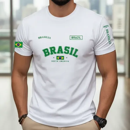 Camiseta Básica Estampa Brasil 100% Algodão Confortável