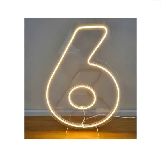 Letreiro De Led Luminoso Números 0 A 9 Decoração Festa Neon Cor Numero 6 Branco Quente