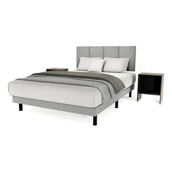 Recamara Cima Tapizado Napoles King Size Tapiz - Base + Cabecera + 2 Buros Color Gris