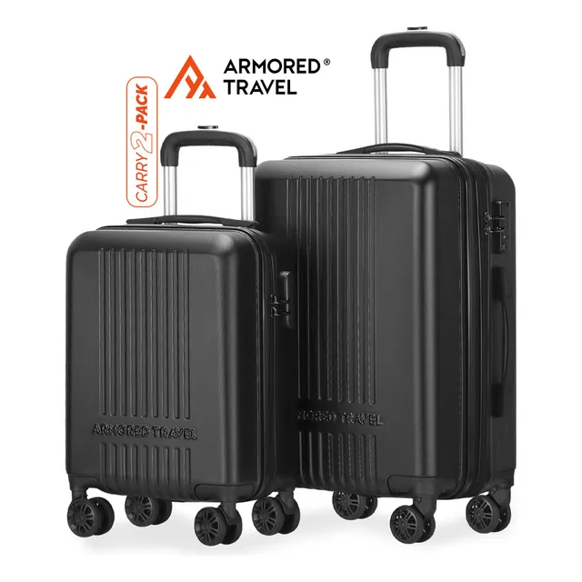 Maletas De Viaje Carry-on De Mano Cabina 10kg 20 + 16p Rígida Set De Viaje 2 Pack Nitro Negra Abs Doble Calibre Con Cierre Expandible, Llantas Desmontables Y Candado Seguridad Tsa Lock Armored Travel