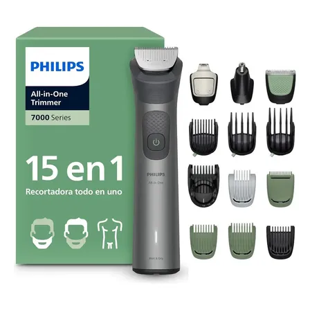 Afeitadora Multigroom Philips MG7935/15 - All-In-One 15en1 - Recortadora rostro, cabello y cuerpo - 100% Prueba de Agua - 0,5mm a 20mm - 120min de uso continuo - Cuchillas Autoafilables