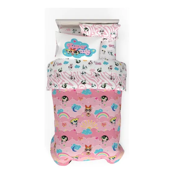 Juego De Edredon Y Sabanas Powerpuff Girls, Twin, 5 Piezas