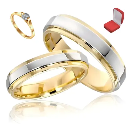 Lindo Par Alianças Banhada Ouro 18k 4 E 7 Mm + Solitário