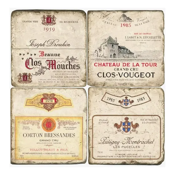 Studio Vertu Juego 4 Etiqueta Vino Franz I Tumbled Botticino