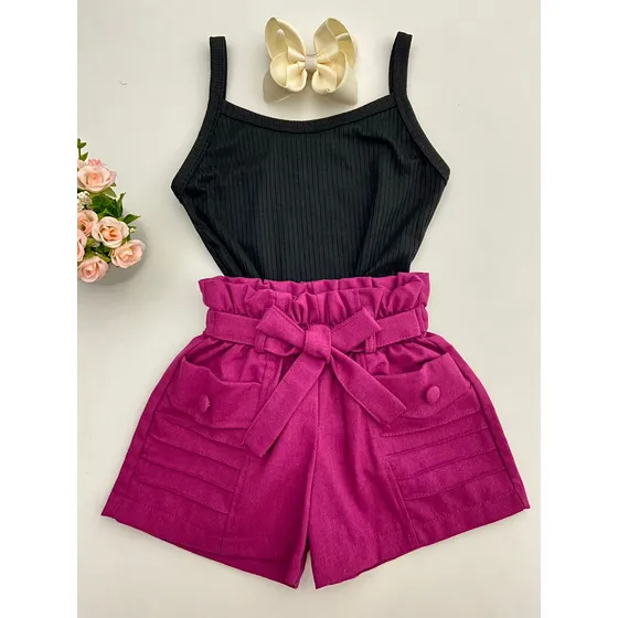 Conjunto Infantil Mini Diva Short Com Blusa Blogueirinha