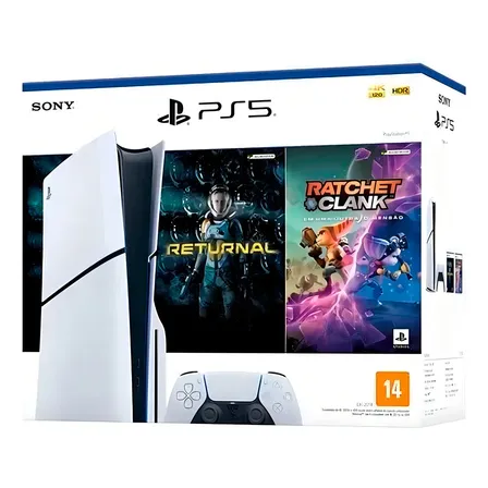 Console Playstation 5 Midia Fisica Slim Branco 1tb Returnal E Ratchet E Clank Controle Sem Fio Dualsense Branco Branco/preto