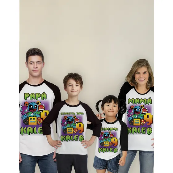 Kit 4 Playeras Raglan 3/4 Geometry Dash Cumpleaños #v40