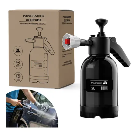 Pulverizador Borrifador Alta Pressão Snow Foam 2l Com 3 Bicos Spray Para Lavagem De Veículos Potente Preto