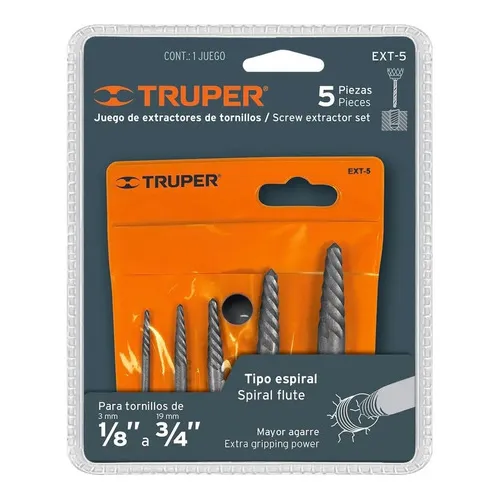 Extractor De Tornillos Dañados 5pc 1/83mm A 3/419mm Truper