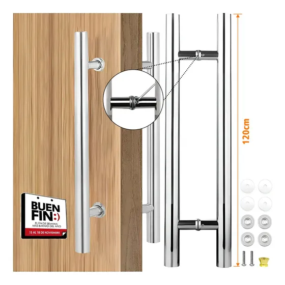 Jaladera Tipo H 120 Cm Para Puerta Principal Apto Para Puerta De Vidrio De Madera Aluminio O Herreria Acero Inoxidable，Adecuado Para Jaladera H Satinada Para Puertas Exterior