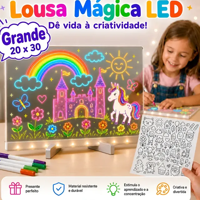 Lousa mágica de acrílico com luz LED